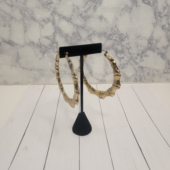 Gold Tone Hoop Earrings 2.5" - Picture 3 of 5